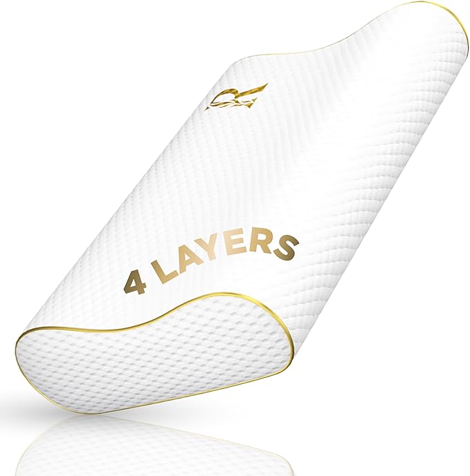 4-Layer Queen, Contour Pillow, Side Sleeper Pillow, Orthopedic Pillow, Neck Support Pillow, Pillow for Neck Pain, Pillow for Side Sleepers, CertiPUR-US