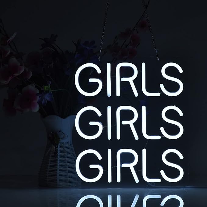 Neon Signs Girls Beer Bar Home Art Neon Light LED Neon Lights Sign with Dimmer for Bedroom Office Hotel Pub Cafe Recreation Room Man Cave Wall Sign Decor(White)