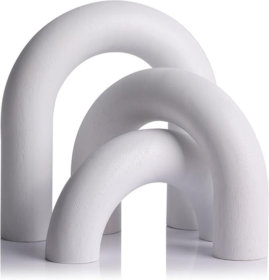 LCCCK 3PCS Wood Knot Arch Sculpture Bookcase Modern Decorative Objects, Neutral Aesthetic Book Shelf Coffee Table Counter Tv Stand Console Decor Accents, Boho Japandi Natural Decorative Objects