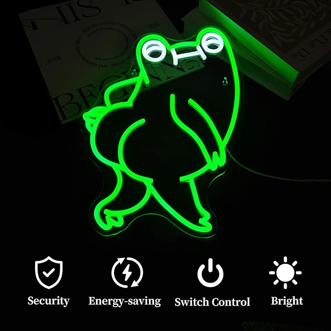 Funny Frog Neon Sign for Wall Decor Led Neon Signs Light Bar Decor Up Sign Room Decor Neon Lights Sign Frog Decor USB Powered for Man Cave Decor Frog Lamp