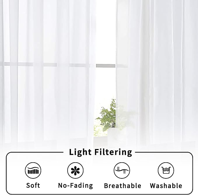 Aiyufneg White Sheer Valance for Window Curtains 24 Inch Length, Light Filtering Kitchen Valances, Small Voile Sheer Curtains for Living Room/Bathroom/Basement, Dual Rod Pocket, 2PCS, 40W x 24L Inch