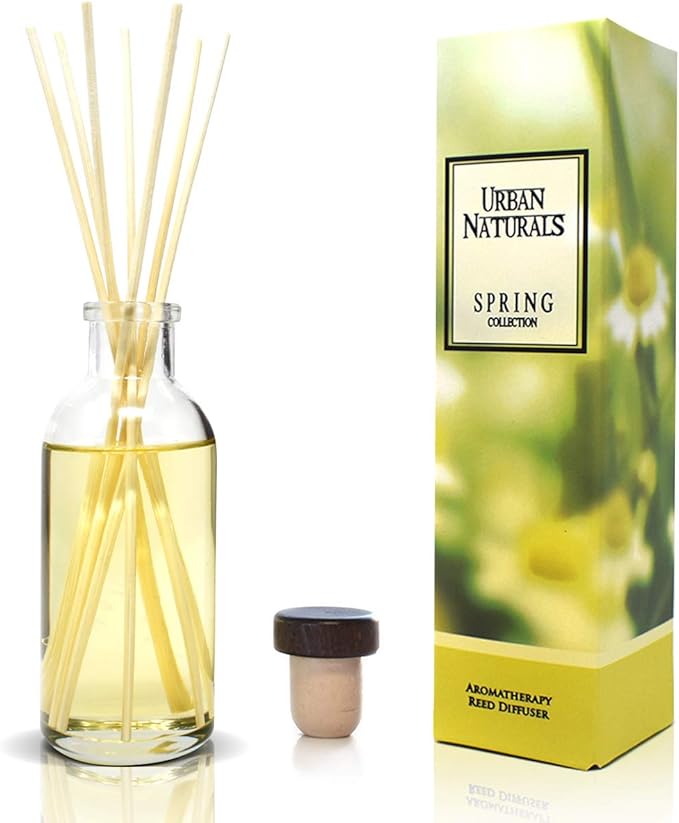 Urban Naturals Spring Clean Reed Diffuser Oil Set | Fresh, Crisp Fragrance of Lemon, Leafy Greens & Lavender | Essential Oil Room Scent Infuser with Reed Sticks | Made in The USA