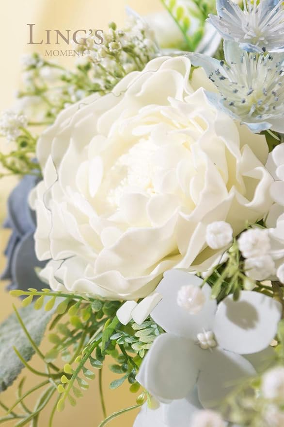 Ling's Moment Flowers 16pcs Ivory Blooming Peonies Artificial Flowers with Stem, Artificial Peony Flowers for DIY Wedding Decorations Centerpieces Bouquets Boutonnieres