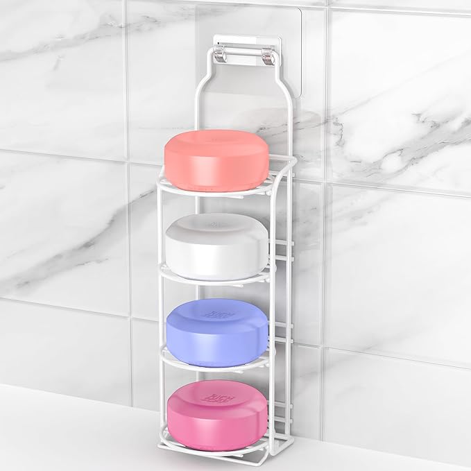 Shower Soap Shampoo Bar Holder, Self Adhesive&Freestanding Draining Soap Caddy for Bathroom Wall Accesories, Apartment Essentials Decor