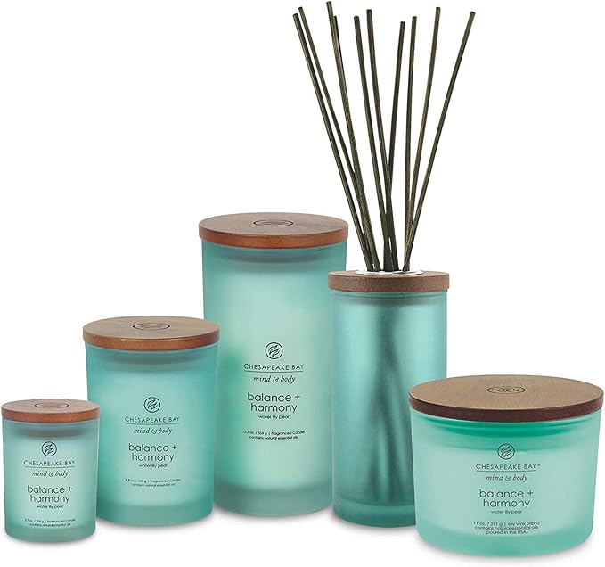 Chesapeake Bay Balance + Harmony Scented Candles, Water Lily Pear Fragrance, Medium Size, Natural Soy Wax, 50 Hours Burn Time, Pack of 2