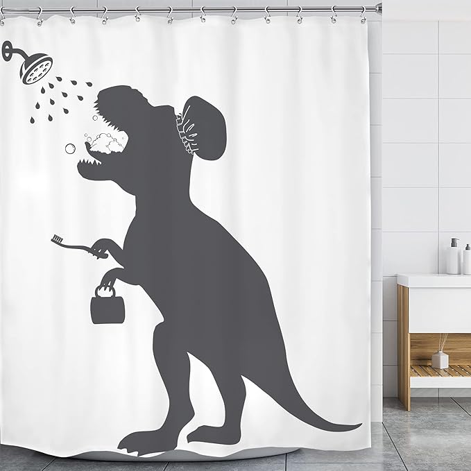 LGhtyro Funny Dinosaur Shower Curtain Dino Shower Curtain Kids Trex Raptor Silhouette Animal Shadow Cartoon Bath Accessories Art Home Decor 60x71 Fabric 12 Pack Hook