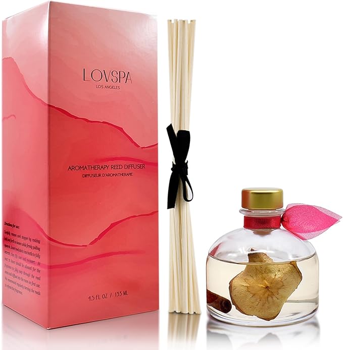 LOVSPA Spicy Apple Cinnamon Reed Diffuser Set - Clarity Fall Scent Diffuser for Home with Real Apples - Non-Toxic Oil Reed Diffuser - Made in The USA