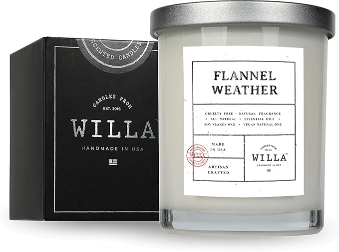 Willa Flannel Weather Highly Scented Candle - All Natural Soy Wax Luxury Candles Artisan Made in The USA with Essential Oils - Best for a Home/Aromatherapy/Gift/Spa/Bathroom 9oz Jar Candle