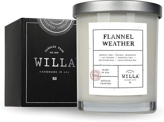 Willa Flannel Weather Highly Scented Candle - All Natural Soy Wax Luxury Candles Artisan Made in The USA with Essential Oils - Best for a Home/Aromatherapy/Gift/Spa/Bathroom 9oz Jar Candle