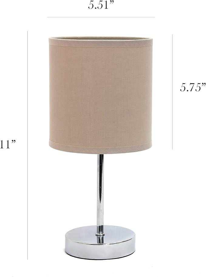 Simple Designs LT2007-GRY-2PK Chrome Mini Basic Table Lamp with Fabric Shade 2 Pack Set, Gray