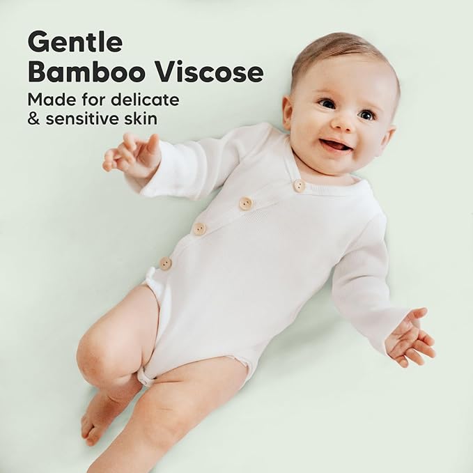 Pack and Play Sheets Fitted, 2-Pack Mini Crib Sheets - Pack N Play Sheets, Organic Fitted Crib Sheet for Pack and Play Mattress, Playard Baby Crib Sheets, Crib Sheets Neutral for Boys, Girls (Aloe)