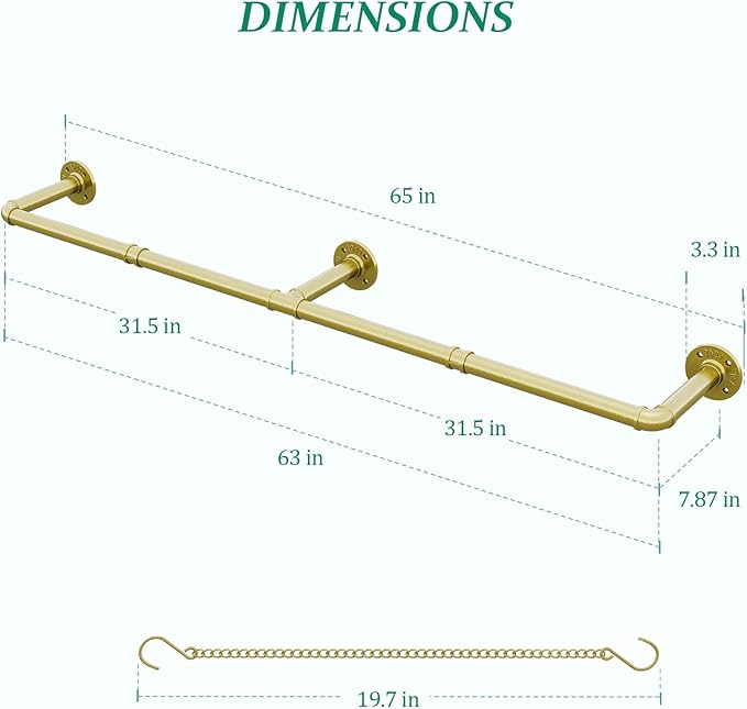 Plant Hanger Indoor, Hanging Planters for Indoor Plants with 6 Hanging Chains, Wall Plant Hanging Rod for Window Ceiling, 65 Inch, Metal/Golden, Pots Not Included