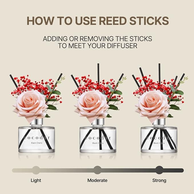 COCODOR Rose Flower Reed Diffuser/Dark Vanilla&Sandalwood/6.7oz/1Pack / Home Fragrance Scent Essential Oil Stick Diffuser for Bedroom Bathroom Home Décor