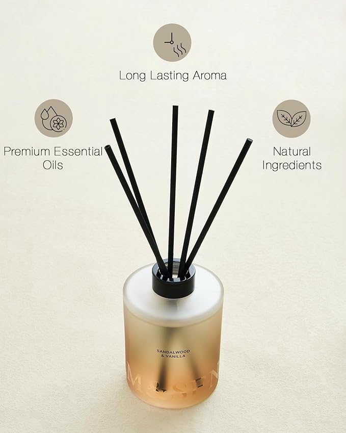 M&SENSE Sandalwood & Vanilla Reed Diffuser Set - 16.9 fl oz Long-Lasting Scent, Non-Toxic Essential Oil Diffuser for Home, Fragrance Diffuser Housewarming Gift & Bathroom Bedroom Decor
