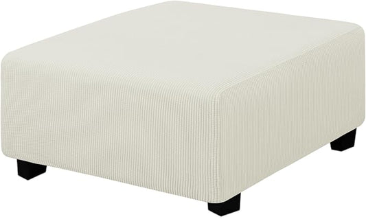Easy-Going Stretch Square Ottoman Cover 40x40x15 inch Folding Storage Stool Furniture Protector Soft Rectangle slipcover with Elastic Bottom Cream