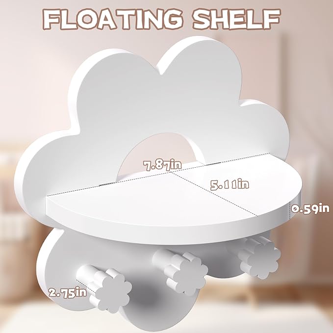Floating Shelf for Wall, Hanging Display Wall Shelf with Hooks Wooden Daisy Flower Shelf for Bathroom Living Room Bedroom Wall Decor, White