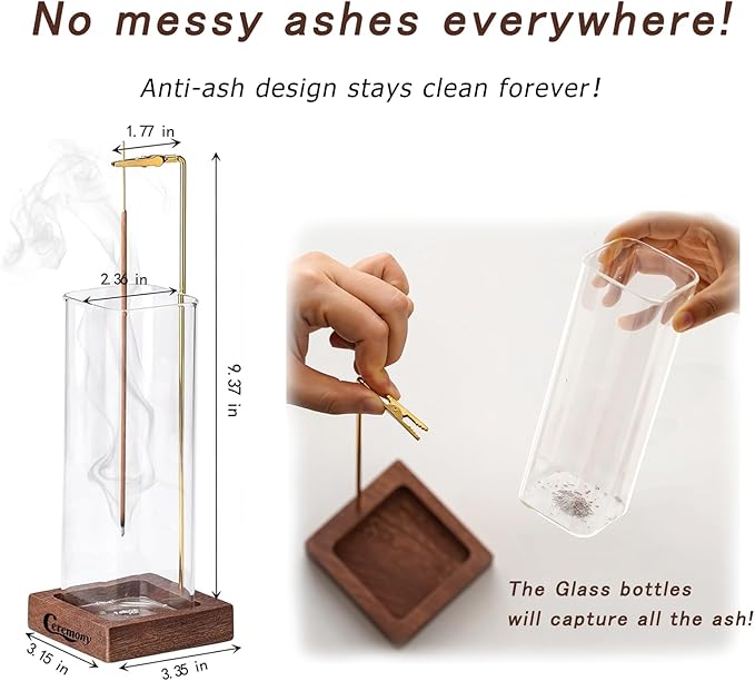 Incense Holder，2 Pack Wood Incense Holder for Sticks with Glass Ash Catcher，Incense Burner for Meditation Yoga Spa Room Decor