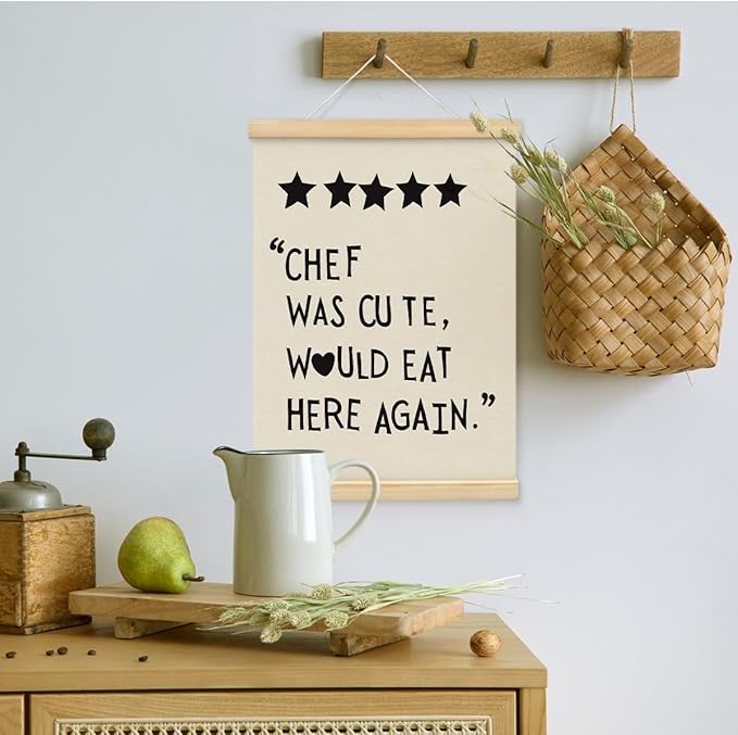 BIWSHA Cute Kitchen Canvas Poster Framed Hanger 12x16 Inch,Funny Five Star Rating Poster，Black Kitchen Quotes Decor Chef Was Cute Print, Chef Signs Decoration Trendy Cooking Art