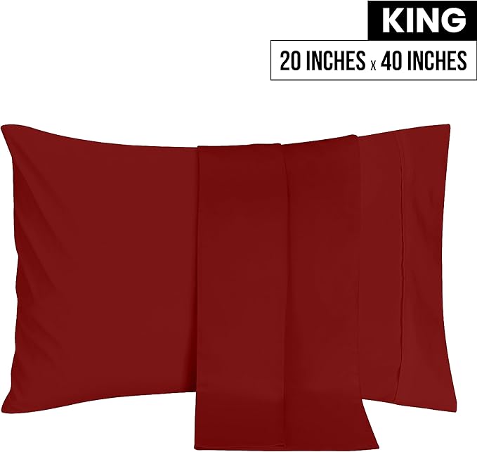 Utopia Bedding King Pillow Cases - 2 Pack - Envelope Closure - Soft Brushed Microfiber Fabric - Shrinkage and Fade Resistant Pillow Covers 20 X 40 Inches (King, Red)