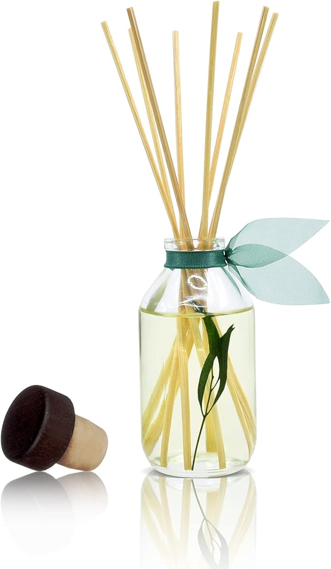 LOVSPA Bamboo Citrus Reed Diffuser Set Zesty White Lime & Crisp Bamboo - Tart Citrus Scent for The Kitchen or Bathroom - Makes a Great Gift for New Homeowners