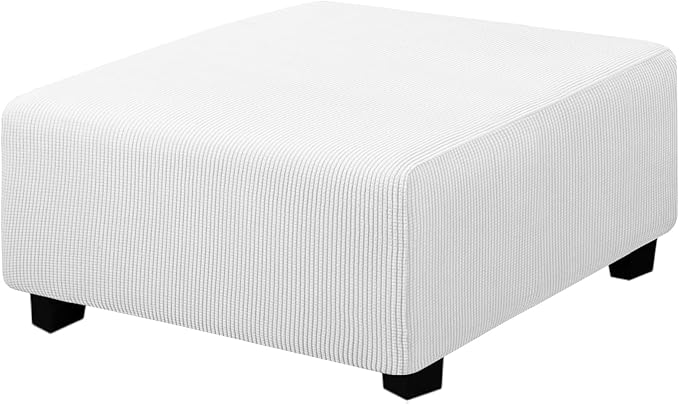 Easy-Going Stretch Square Ottoman Cover 40x40x15 inch Folding Storage Stool Furniture Protector Soft Rectangle slipcover with Elastic Bottom Snow White