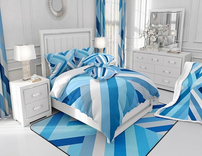 Feelyou Blue Stripe Fabric Shower Curtain Geometric Bathroom Waterproof Accessories with 12 Hooks for Kids Teens Adults Stripe Line Shower Curtain Simple Modern Curtains,72x78 Inches