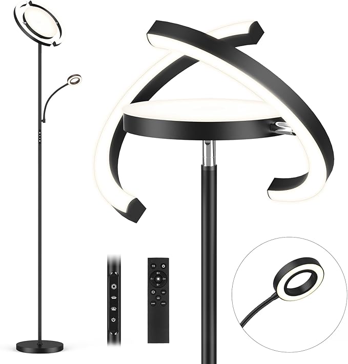 FIMEI 3 in 1 Floor Lamp, Modern Bright Standing Lamp with Split Rotatable Outer Ring Light and Small Reading Light, 4 Color Temperature and Dimmable, 3-Way Independent Control for Living Room Office