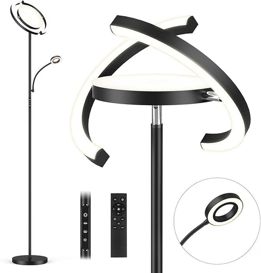 FIMEI 3 in 1 Floor Lamp, Modern Bright Standing Lamp with Split Rotatable Outer Ring Light and Small Reading Light, 4 Color Temperature and Dimmable, 3-Way Independent Control for Living Room Office