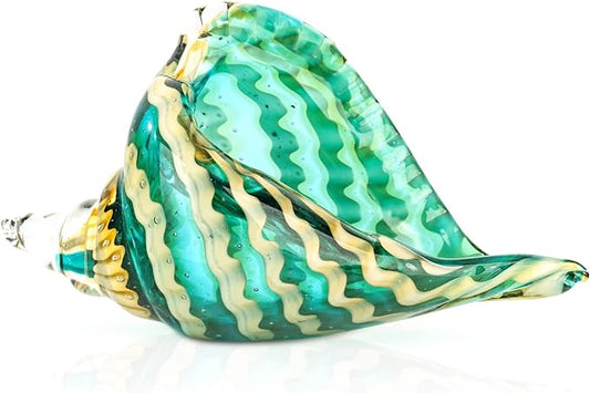 Blown Glass Conch Decorative Sculpture, Modern Glass Art - Conch Shell Decorative Statue, Shell Sculpture for Dining Table, Entryway, Coffee Table, Living Room, Kitchen, Shelf Filler.