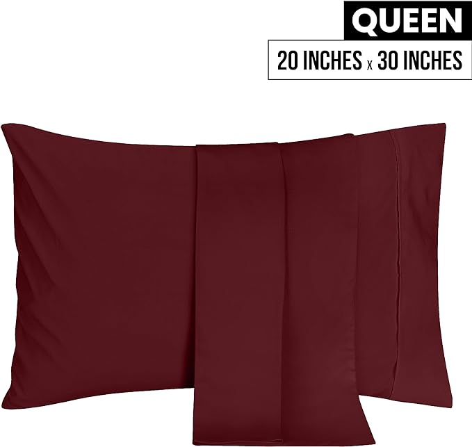 Utopia Bedding Queen Pillow Cases - 2 Pack - Envelope Closure - Soft Brushed Microfiber Fabric - Shrinkage and Fade Resistant Pillow Covers 20 X 30 Inches (Queen, Burgundy)