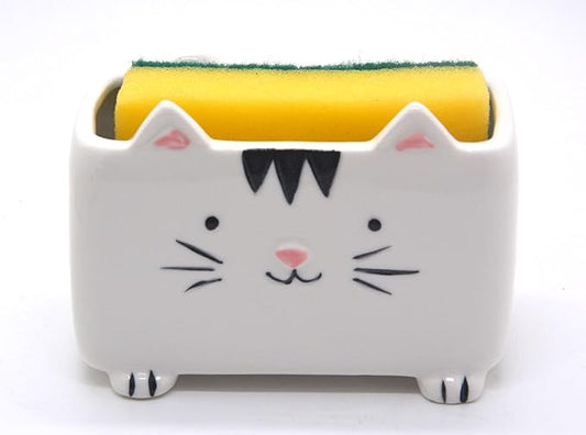 Cat Sponge Holder - Cute Kitchen Accessories and Home Decor - Ceramic Holder for Women - Ideal Birthday and Valentine's Day Gift