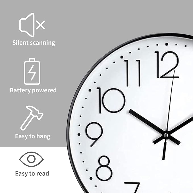 Wall Clock Silent & Non Ticking Modern Quartz Battery Operated Digital Quiet Sweep Office/Home/School/Kitchen Decor Clocks 9 Inch Frame