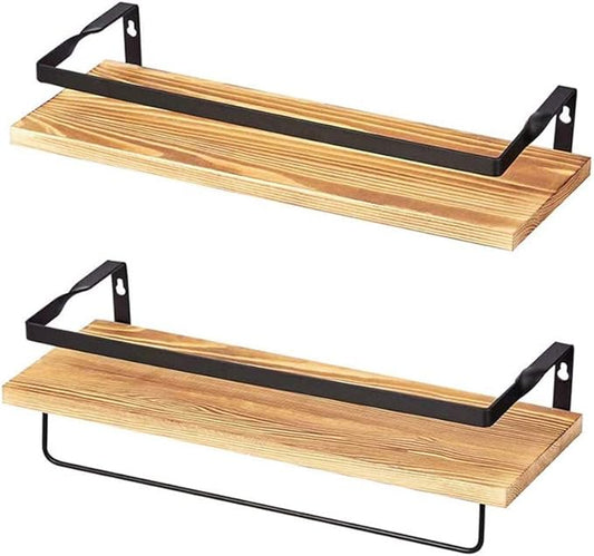 Coral Flower Floating Wall Mounted Shelves for Kitchen, Bathroom,Set of 2, 16.10inch, Brown