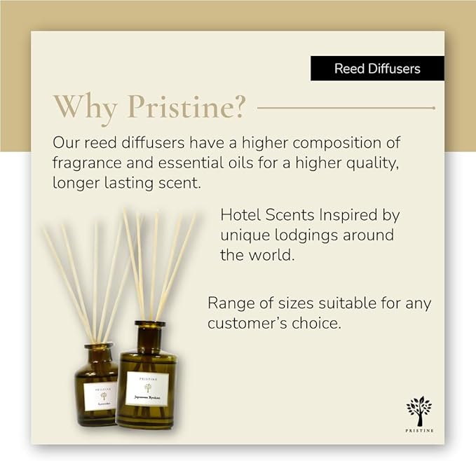 PRISTINE Japanese Ryokan/Inspired by Shang Hotel Reed Diffuser Refill with Free Reed Sticks | Fresh Lavender, Sandalwood Oil Diffuser Refills | Premium Hotel Lobby Reed Diffuser Oil Refill
