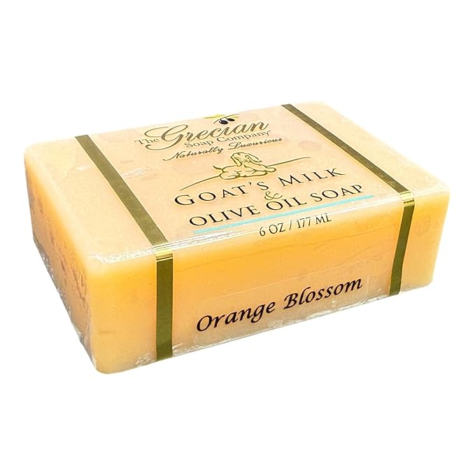 Grecian Goats Milk & Olive Oil Soap Bar 3-pack Orange Blossom Scent: Handmade, All-Natural, Soap for Dry & Sensitive Skin, Anti-Aging, pH-Balanced, RSPO Sustainable - 6oz Bar