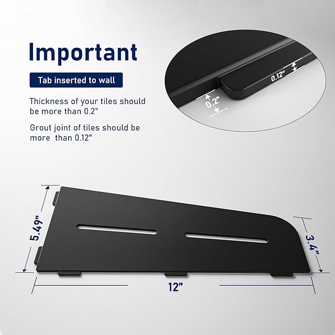 Corner Shower Shelf 12" Matte Black 304 Stainless Steel Quadrilateral Corner Shelf Recessed Bathroom Shower Shelf, No Drilling