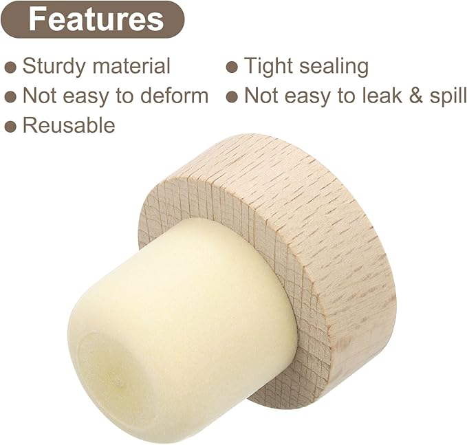 uxcell 8Pcs T-shaped Stoppers, 0.91inch Dia Cork Wine Stopper Reusable Wine Bottle Corks Sealing Plug for Wine Beer Beverage Bottle Crafts, Wood Color