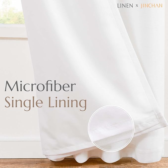 jinchan White Lined Linen Blend Curtain for Living Room 96 Inch Length 2 Panels Curtains for Sliding Glass Doors, 50 Inch Wide Drapes with Rod Pocket Back Tab(50W x 96L, White)