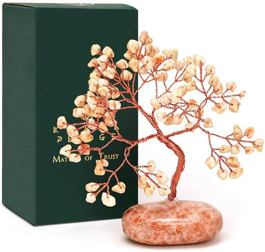 Sun Stone Crystal Tree of Life Office Decor Gifts for Women, Handmade Home Decoration Bonsai Feng Shui Trees for Positive Energy, Good Luck, Money, Meditation, Reiki Healing, Birthday Gifts