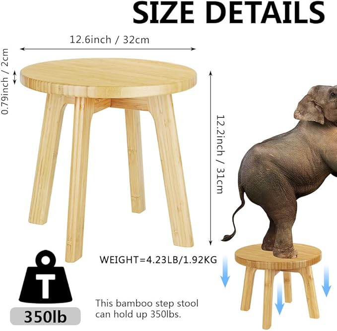 Bamboo Wooden Step Stool - Portable Stool - Foot Stool Bed Steps for High Beds for Adults Holds Up to 350lbs Sturdy Kids Step Stools for Kitchen Bathroom Bedroom Toilet (Large Round)