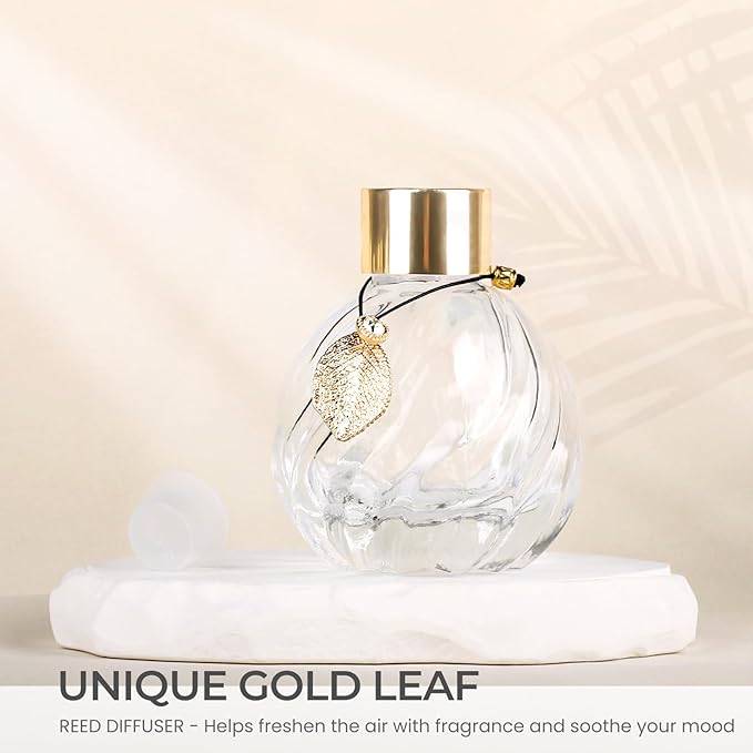 8Pcs Reed Diffuser Set with Metal Golden Decoration, 3.5oz-4.2oz Empty Bottles with 20Pcs Reed Sticks, Unique Design Bottles for Home and Office