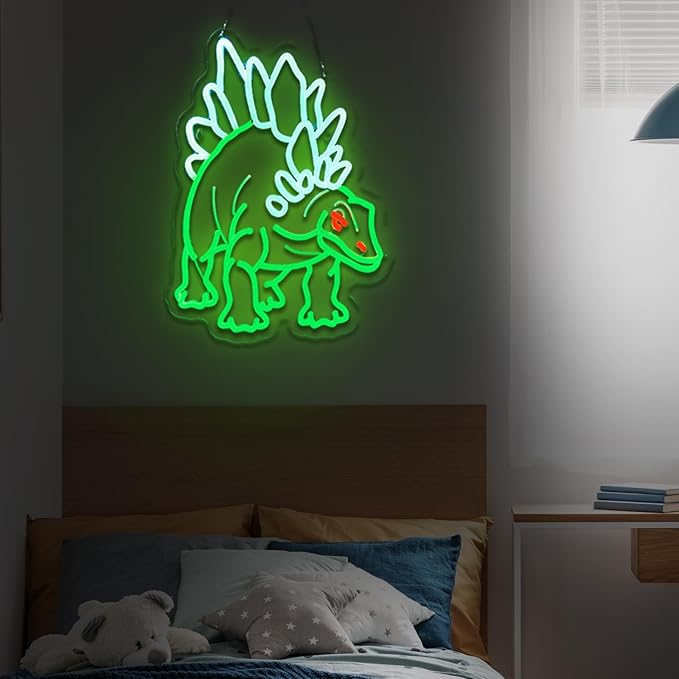 Dinosaur Neon Sign Stegosaur Neon Sign for Wall Decor Dino USB Dimmable Neon Light Sign for Boys Girls Room Gameroom Holiday Birthday Christmas Gift