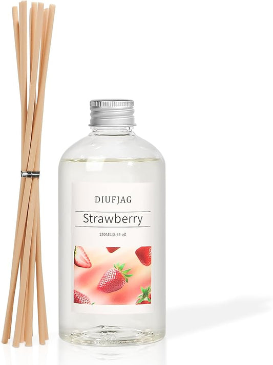 Strawberry Reed Diffuser with 10 Fiber Sticks, 8.45 oz Reed Diffusers for Home Essentials Bathroom,Last up to 60 Days