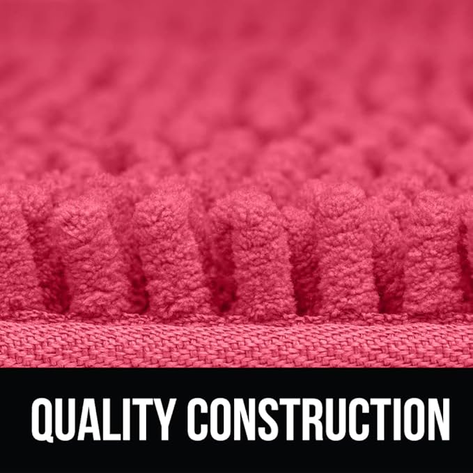 KANGAROO Bathroom Rugs, Chenille Soft Absorbent Bath Rug, Shaggy Shower Mat, Quick Dry Machine Wash Bathmat, Plush Carpet Mats for Tub, Bathtub and Room Home Decor Accessories, 42x24, Hot Pink