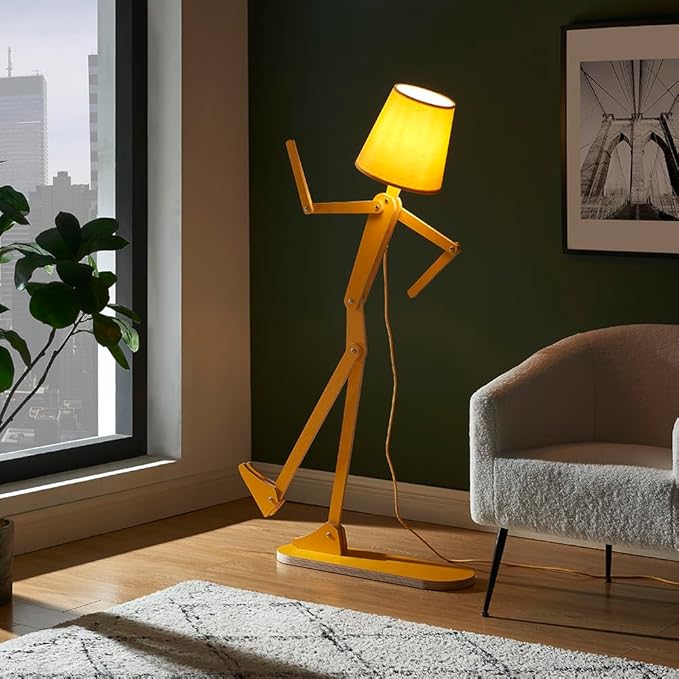 Cool Mini Wood Floor Lamp for Living Room Bedroom Farmhouse - Corner Decorative Reading Standing Light Creative Swing Arm Arc Design Gift for Kids Room (Egg Yellow)