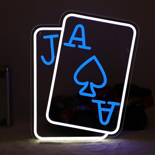 Playing Cards Neon Signs for Wall Decor, Poker Adjustable Led Neon Light, Blue White Usb Light Sign for Bedroom Casino Bar Hotel Play Room Birthday Party Decor