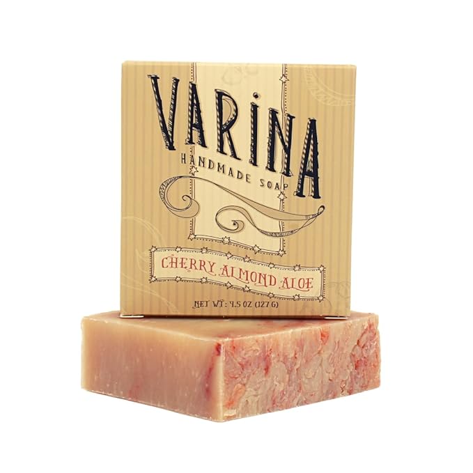 Varina Natural Cherry Almond Aloe Bar Soap - Gentle Cleansing for Sensitive Skin, Spicy - 3 Pack - Experience Healthy and Glowing Skin