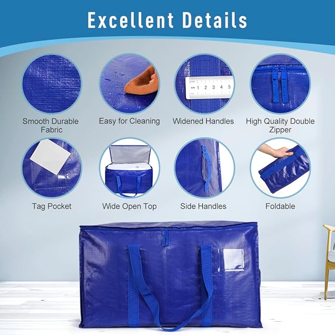 Moving Supplies Extra Large Heavy Duty Packing Bags with Zippers & Strong Carrying Handles, for Moving and Storage Wardrobe Clothes, Blankets, Mattress, Kitchenware Dishes and Glasses (Set of 4)