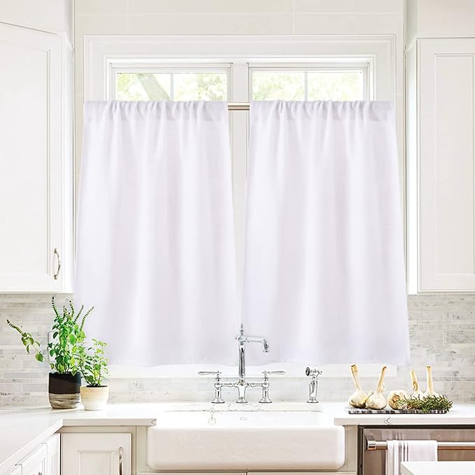 Valea Home Burlap Tier Rod Pocket Curtains - Rustic Tan, Set of 2, Perfect for Short Windows, 36 Inch Linen Cafe Style