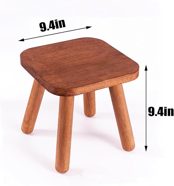 Solid Wood Step Stool, Milking Stool, Plant Stand, Round Foot Stool, Step Stool for Adults，Removable Portable Stool, Shoe Change Stool, Retro Colors(9.4 inches)
